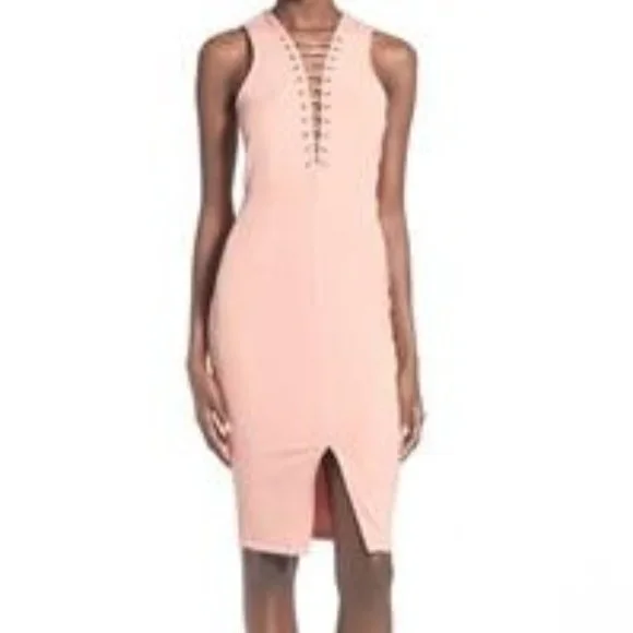 Missguided | Dresses | Missguided Ms Sz 2 Salmon Pink Lace Front Sleeveless  Split Front Fashion Dress | Poshmark